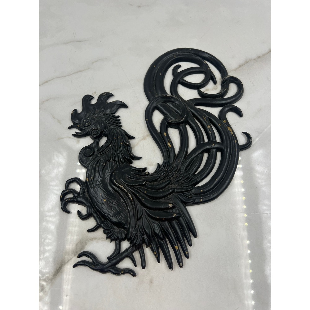 Vintage Vermay Cast Metal Rooster Wall Decor Black Farmhouse Mid Century USA